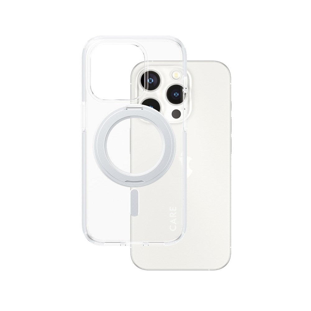 CARE by PanzerGlass iPhone 15 Pro Feature Kickstand Skal - MagSafe Kompatibel - Transparent / Silver