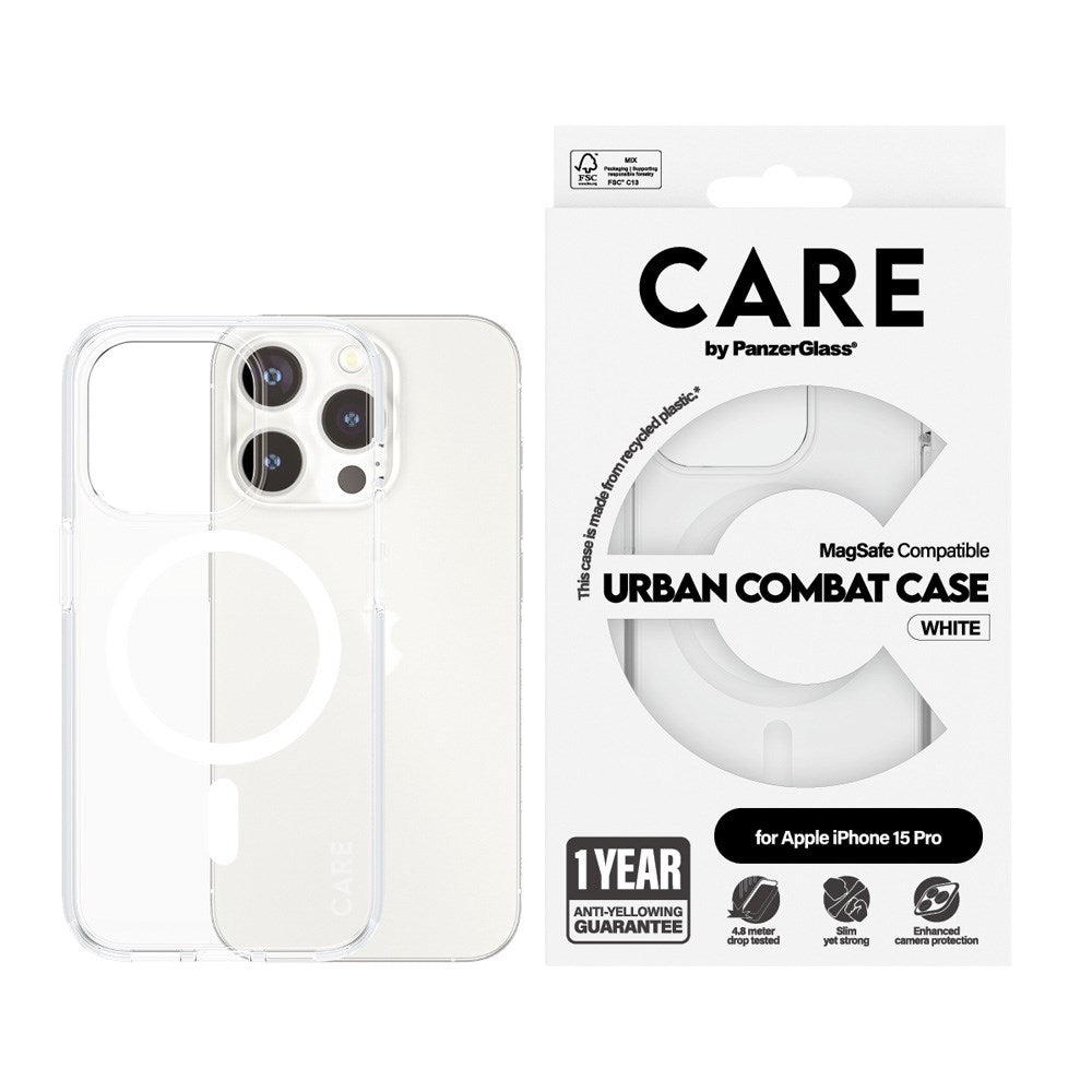 CARE by PanzerGlass iPhone 15 Pro FLAGSHIP Urban Combat Skal - MagSafe Kompatibel - Transparent / White