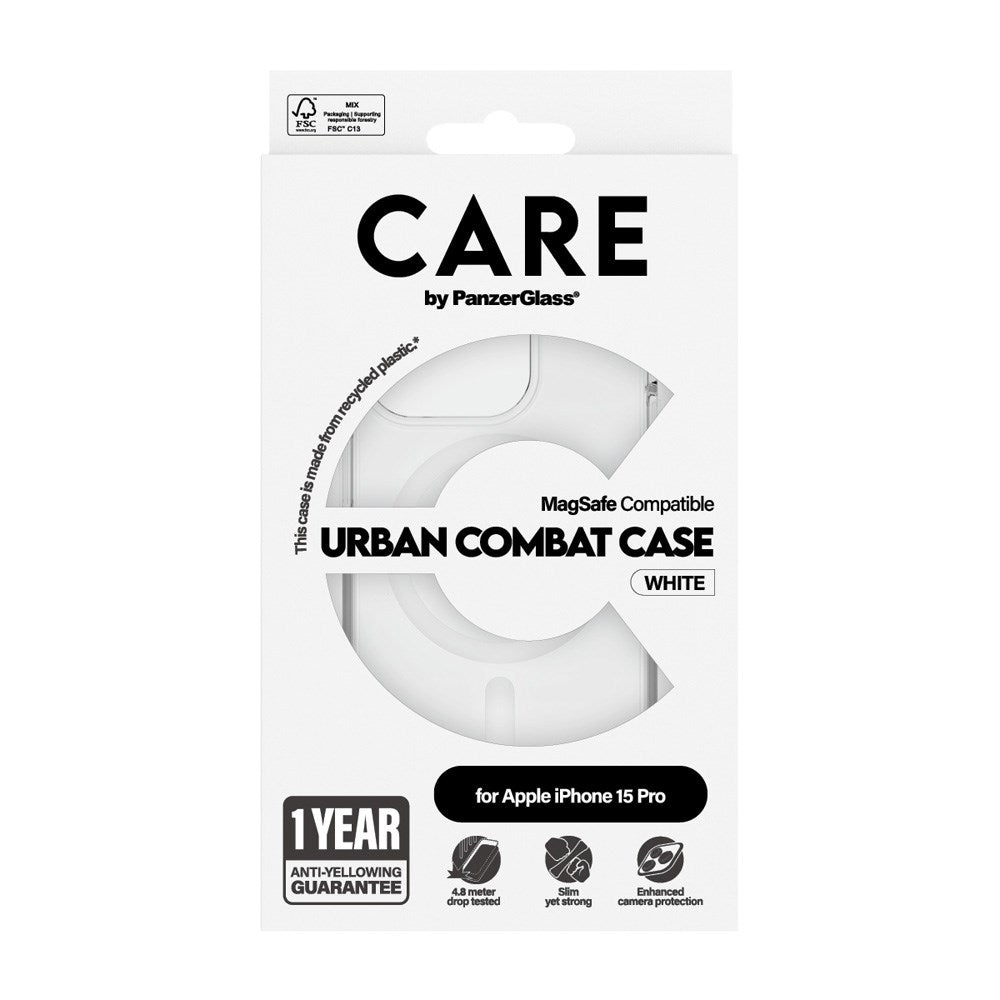 CARE by PanzerGlass iPhone 15 Pro FLAGSHIP Urban Combat Skal - MagSafe Kompatibel - Transparent / White