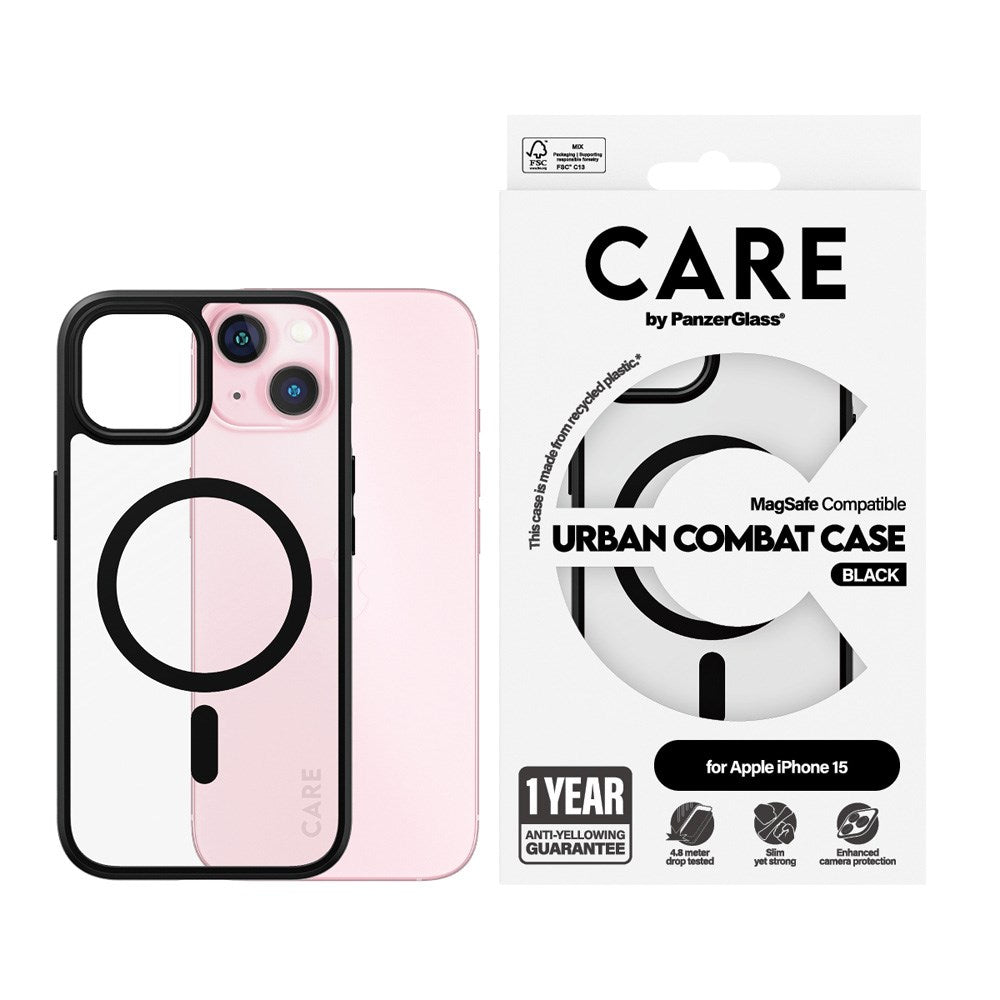 CARE by PanzerGlass iPhone 15 FLAGSHIP Urban Combat Skal - MagSafe Kompatibel - Transparent / Black