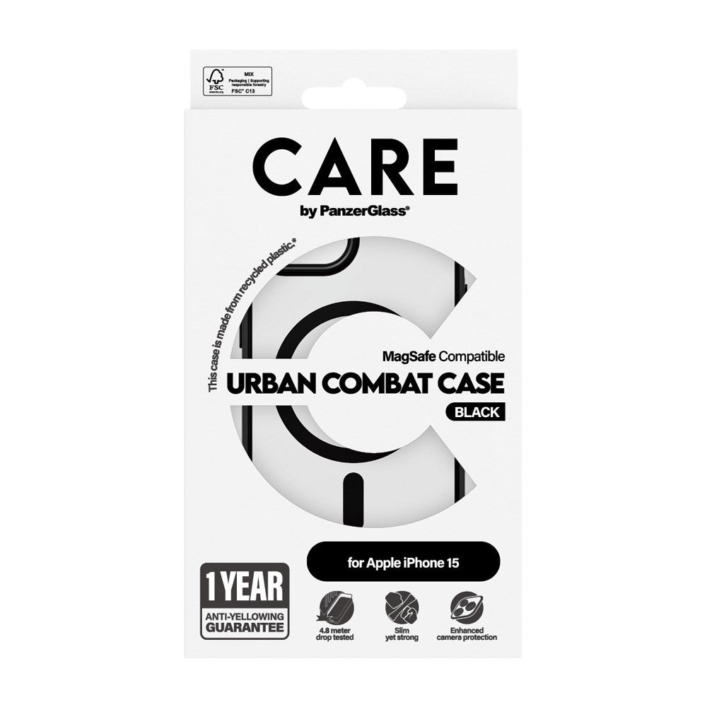 CARE by PanzerGlass iPhone 15 FLAGSHIP Urban Combat Skal - MagSafe Kompatibel - Transparent / Black