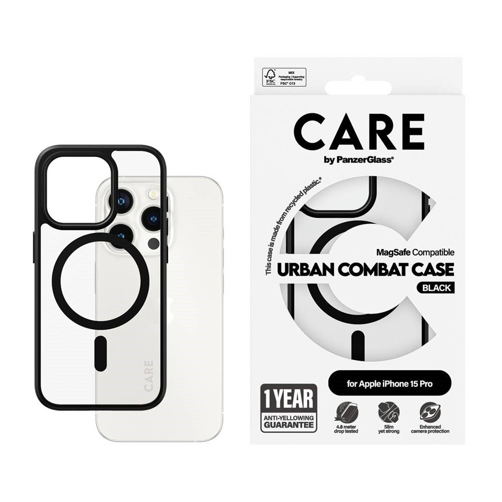 CARE by PanzerGlass iPhone 15 Pro FLAGSHIP Urban Combat Skal - MagSafe Kompatibel - Transparent / White