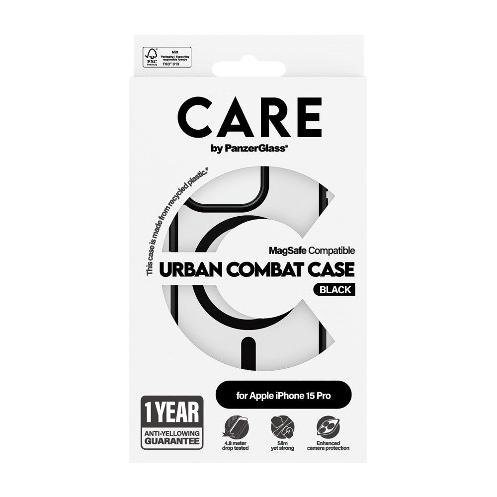 CARE by PanzerGlass iPhone 15 Pro FLAGSHIP Urban Combat Skal - MagSafe Kompatibel - Transparent / White