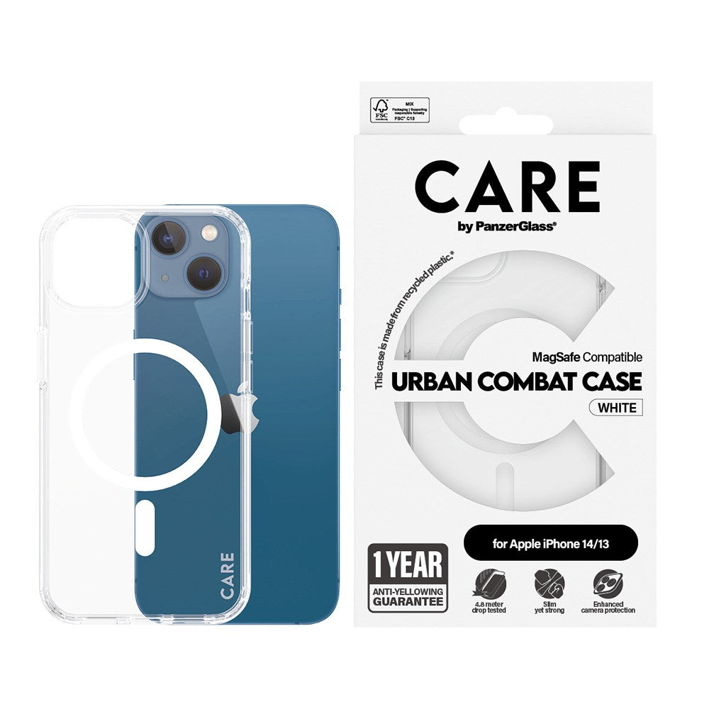 CARE by PanzerGlass iPhone 14 / 13 FLAGSHIP Urban Combat Skal - MagSafe Kompatibel - Transparent / White