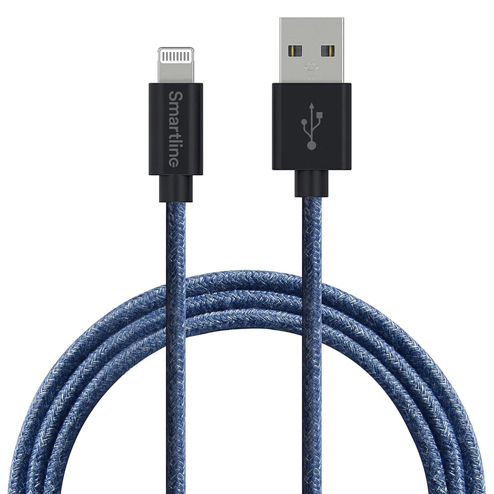 SmartLine Fuzzy USB-a till Lightning Cable 2 m. - Blått