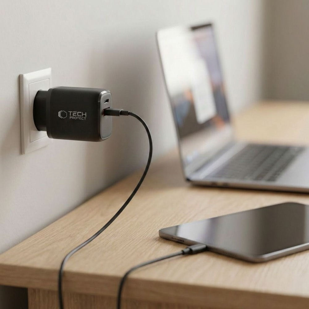 Tech-Protect 65W Väggladdare m. 1x USB-C & 1x USB-A - Svart