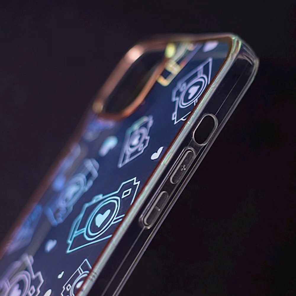 iPhone 14 Plus Skal Hybridplast med Holografiskt Tryck - Kamera - Transparent