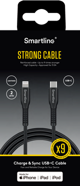 Smartline Strong 15W USB-C till Lightning-Kabel 2 Meter - Svart