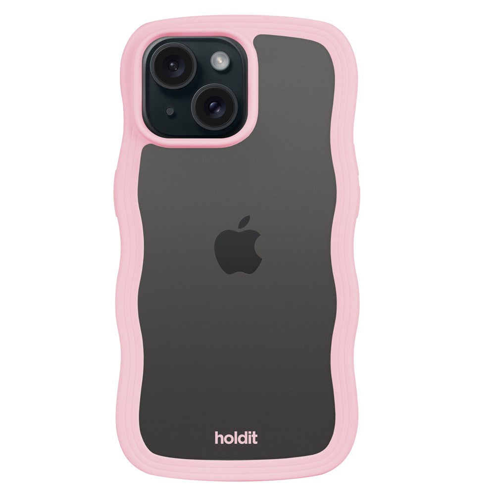 Holdit iPhone 15 / 14 / 13 Wavy Skal - Pink / Transparent