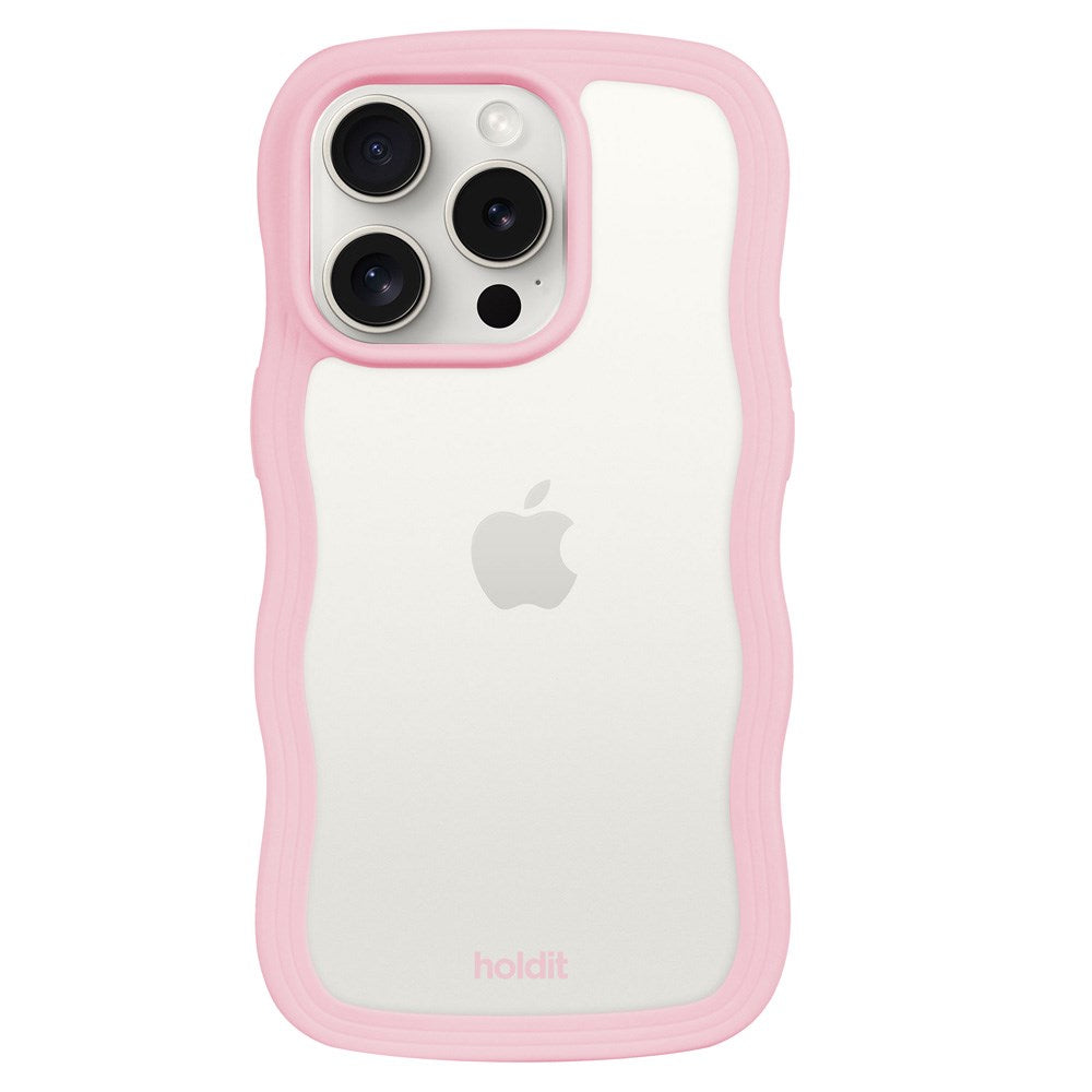 Holdit iPhone 14 Pro Wavy Skal - Pink / Transparent