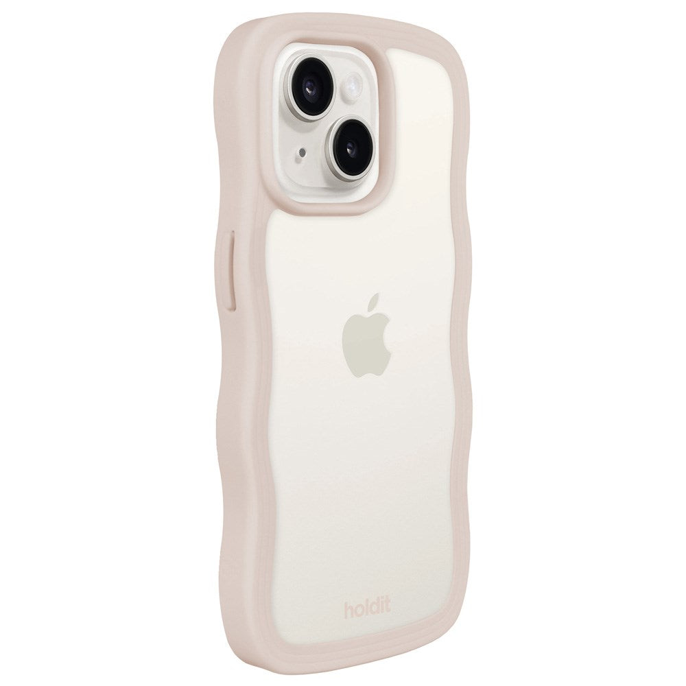 Holdit iPhone 15 / 14 / 13 Wavy Skal - Light Beige / Transparent