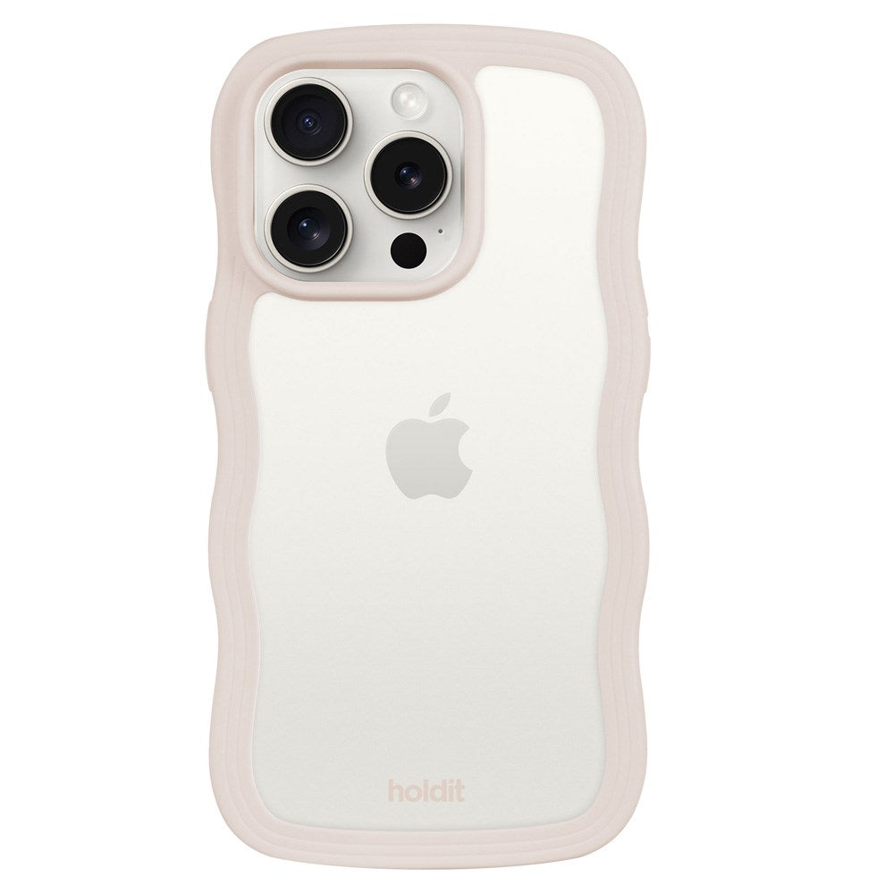 Holdit iPhone 14 Pro Wavy Skal - Light Beige / Transparent