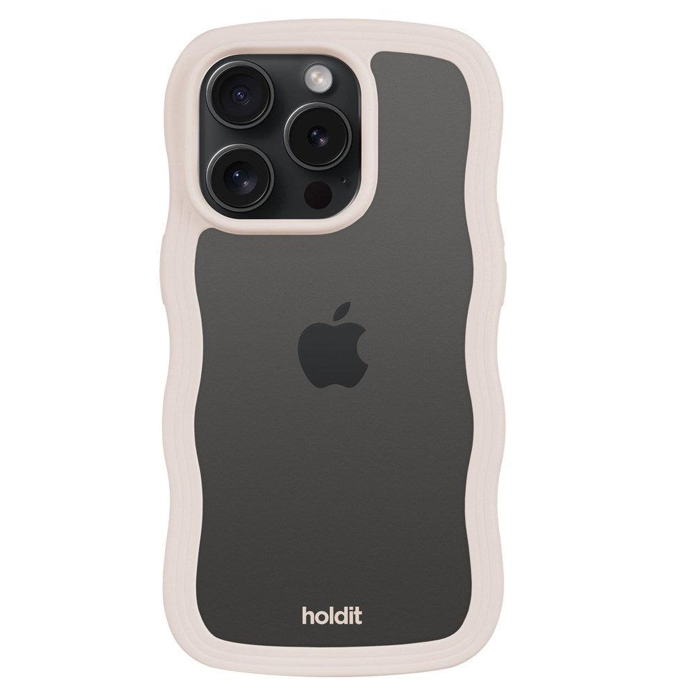 Holdit iPhone 14 Pro Wavy Skal - Light Beige / Transparent