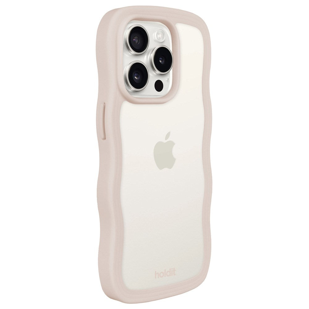 Holdit iPhone 15 Pro Max Wavy Skal - Light Beige / Transparent