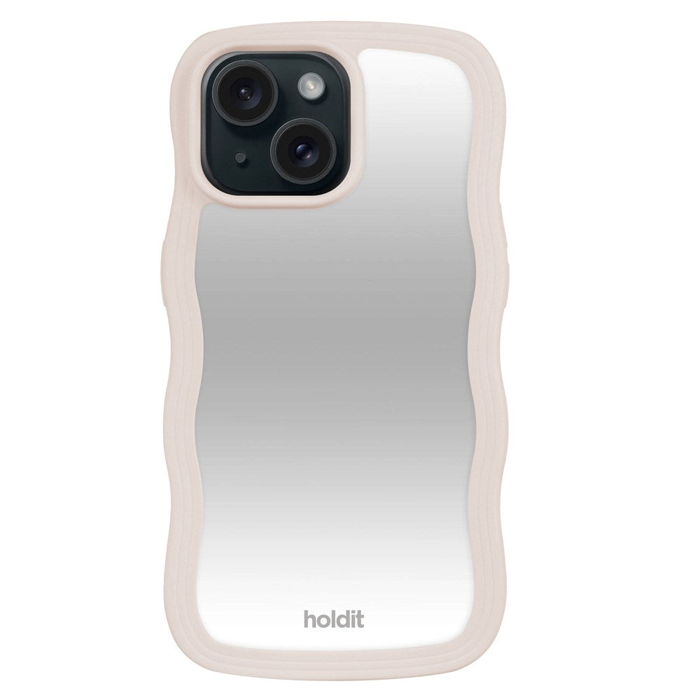 Holdit iPhone 15 / 14 / 13 Wavy Skal - Light Beige / Mirror