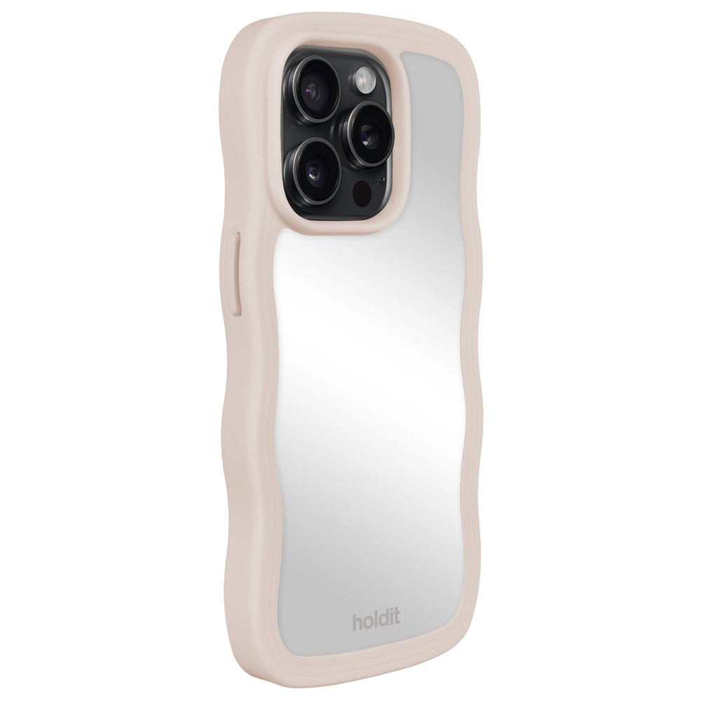 Holdit iPhone 14 Pro Wavy Skal - Light Beige / Mirror