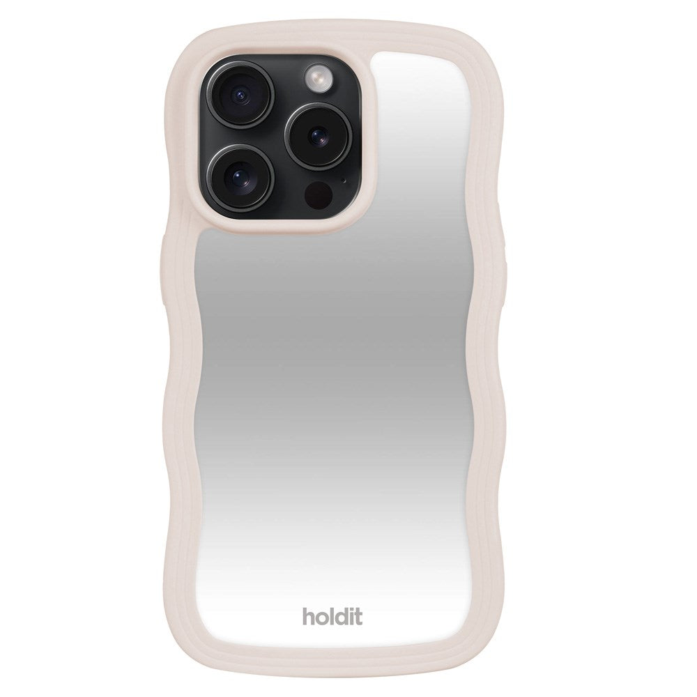 Holdit iPhone 15 Pro Wavy Skal - Light Beige / Mirror