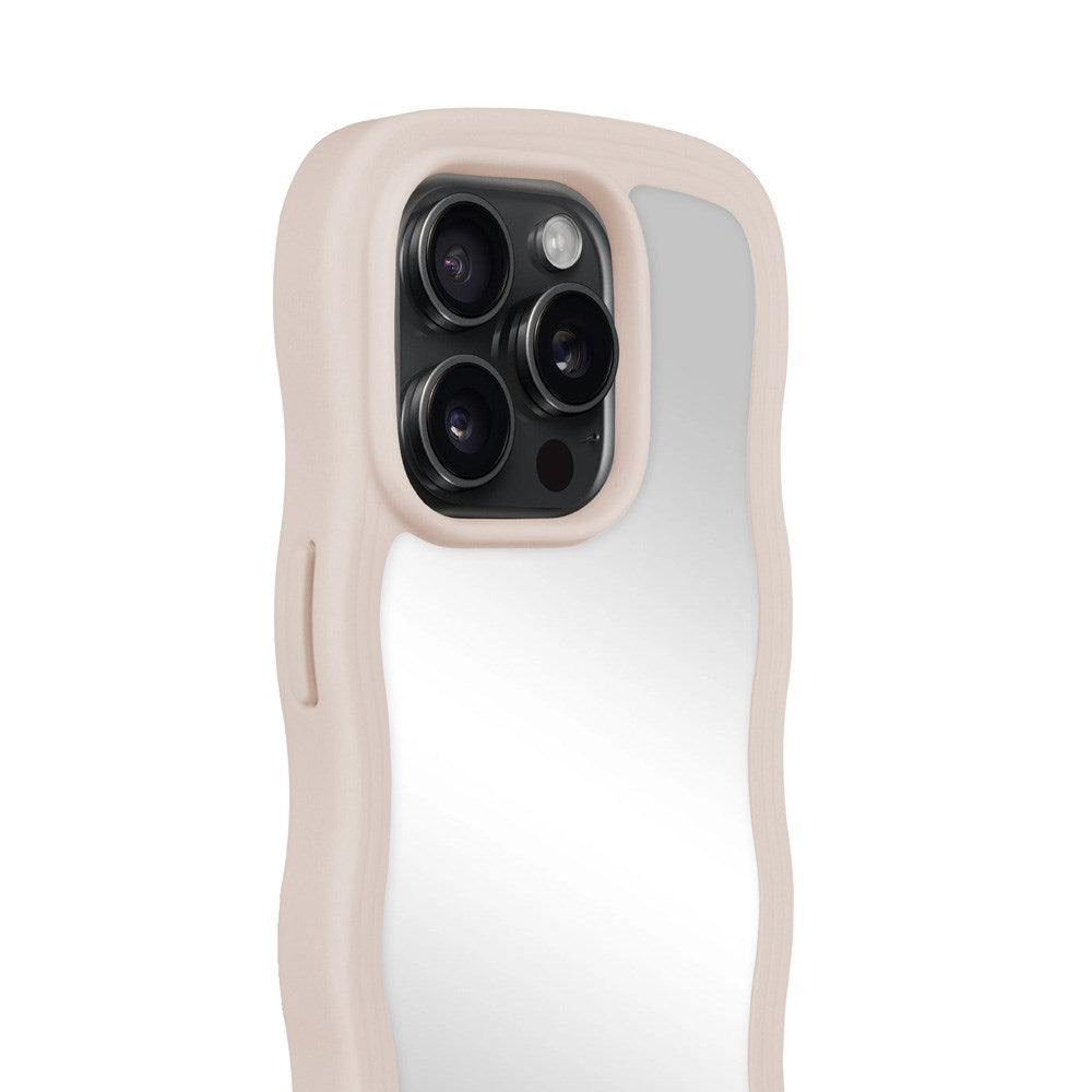 Holdit iPhone 15 Pro Wavy Skal - Light Beige / Mirror