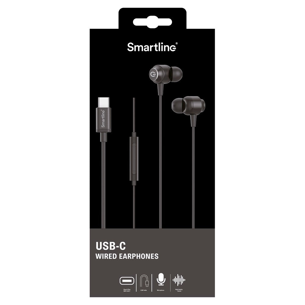 Smartline In-Ear Hörlurar med USB-C & Mikrofon - Svart