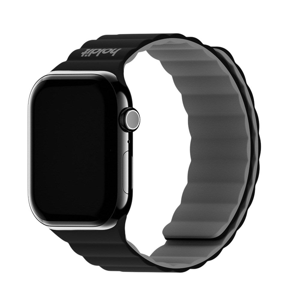 Apple Watch (38/40/SE/41/42mm) Holdit Silicone Magnet Klockarmband - Svart / Grå