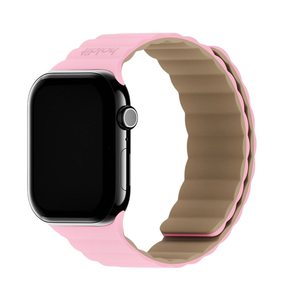 Apple Watch (42/44/SE/45/46/49mm) Holdit Silicone Magnet Klockarmband - Rosa / Beige