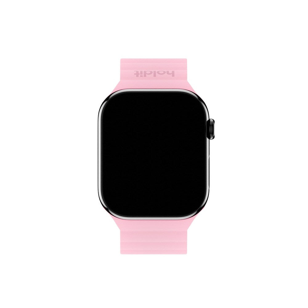 Apple Watch (42/44/SE/45/46/49mm) Holdit Silicone Magnet Klockarmband - Rosa / Beige