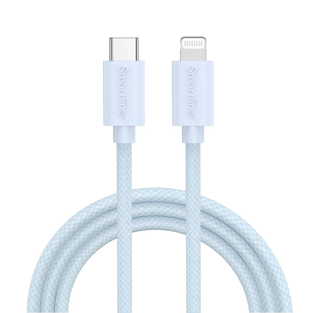 Smartline (3A/27W) USB-C till Lightning Braidy Kabel 2m - Ljusblå