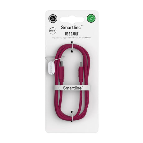 Smartline (60W) USB-C till USB-C Braidy Kabel 2m - Mörkröd