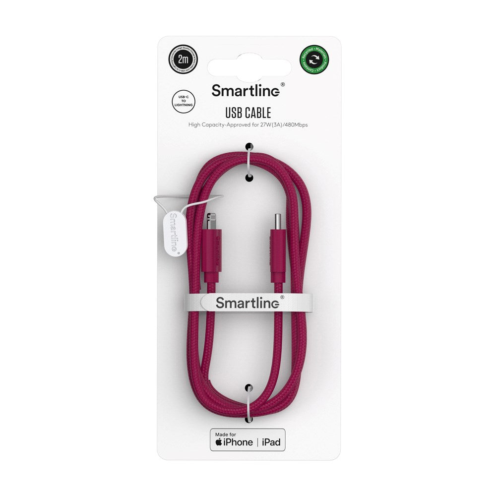 Smartline (3A/27W) USB-C till Lightning Braidy Kabel 2m - Mörkröd