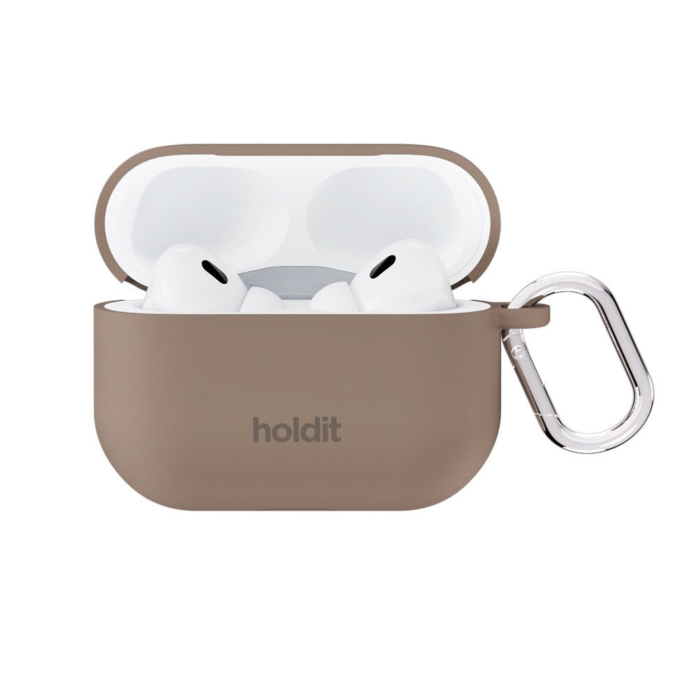 Apple AirPods Pro (1. & 2. Gen.) Holdit Silicone Case m. Karabinhake - Mocha Brown