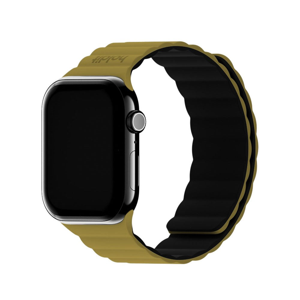 Apple Watch (38/40/SE/41/42mm) Holdit Silicone Magnet Armband - Warm Olive / Black