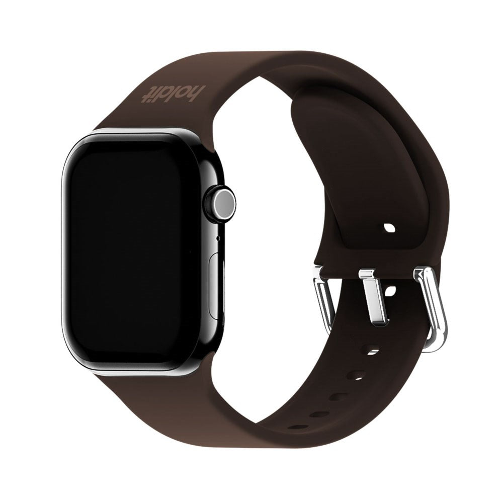 Apple Watch (42/44/SE/45/46/49mm) Holdit Silikon Armband m. Metallspänne - Chocolate