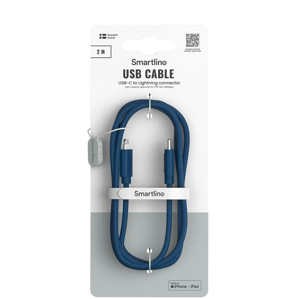 Smartline (3A/27W) USB-C till Lightning Braidy Kabel 2m - Mörkblå
