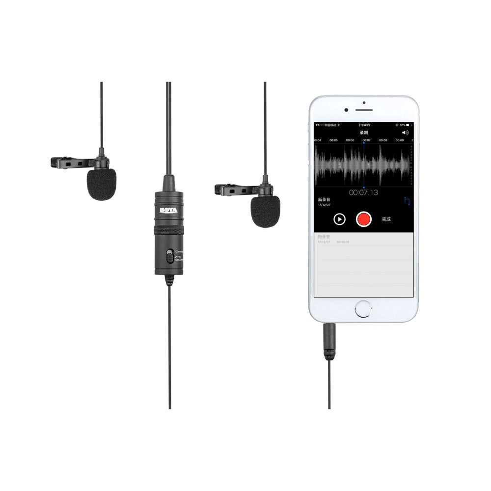 BOYA BY-M1DM Dubbel Mikrofon m. 3.5mm Minijack - 4m - Svart