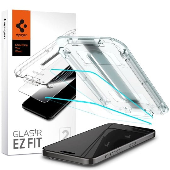 iPhone 15 Pro Spigen EZ Fit Glas.tR Skärmskydd 2. Stk - Case Friendly - Genomskinlig