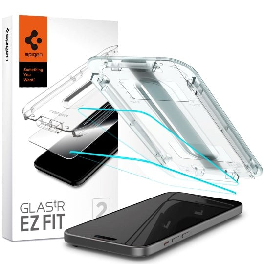 iPhone 15 Spigen EZ Fit Glas.tR Skärmskydd 2. Stk - Case Friendly - Genomskinlig