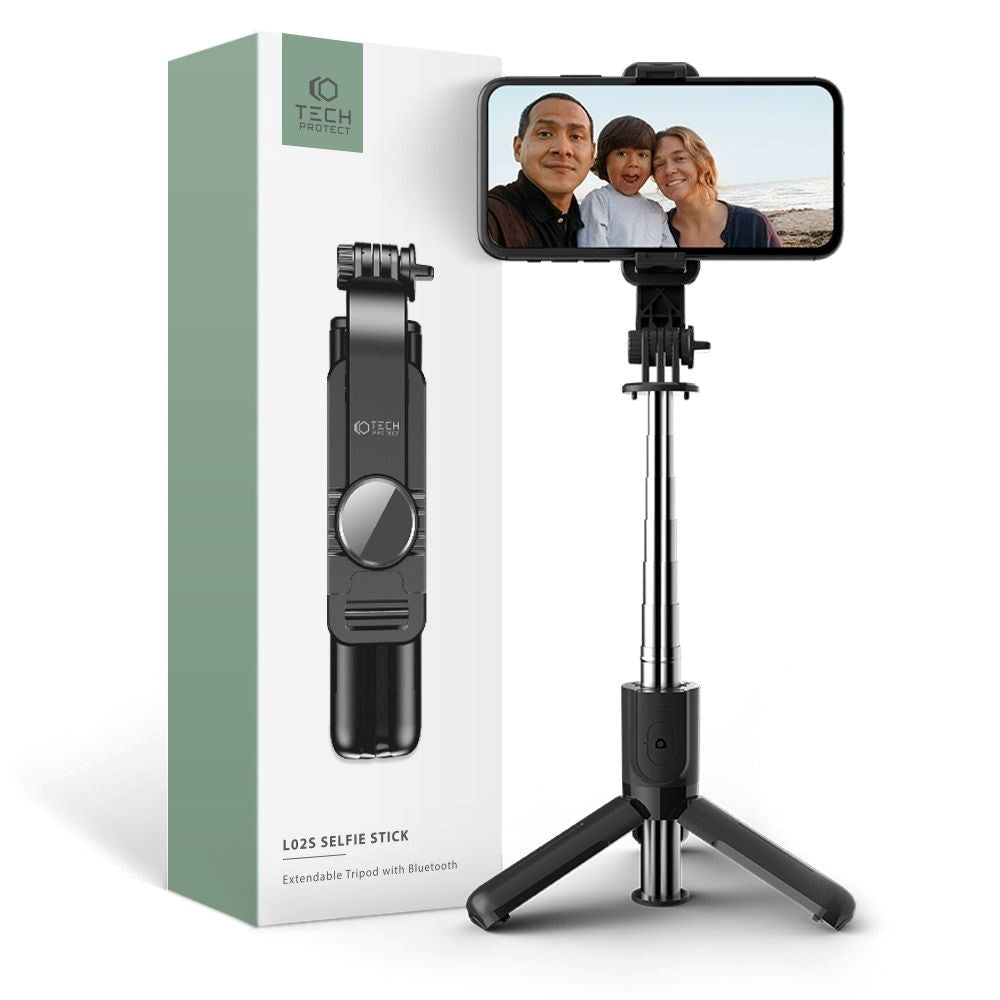 Tech-Protect L02S Kompakt Selfie Stick med Stativ & Bluetooth - Svart