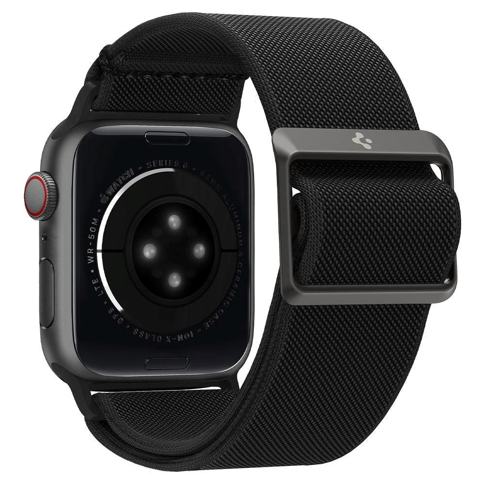 Apple Watch (42/44/SE/45/46/49mm) Spigen Fit Lite Rem Tyg - Svart