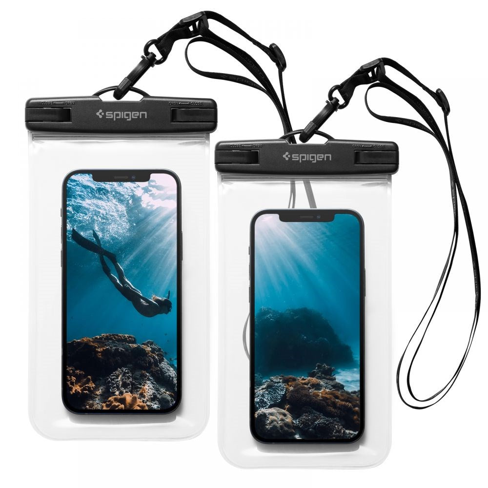 Spigen A601 Universal Waterproof Case Pouch - 2 Pack - Svart / Transparent (Max. Telefon: 163 x 90mm)