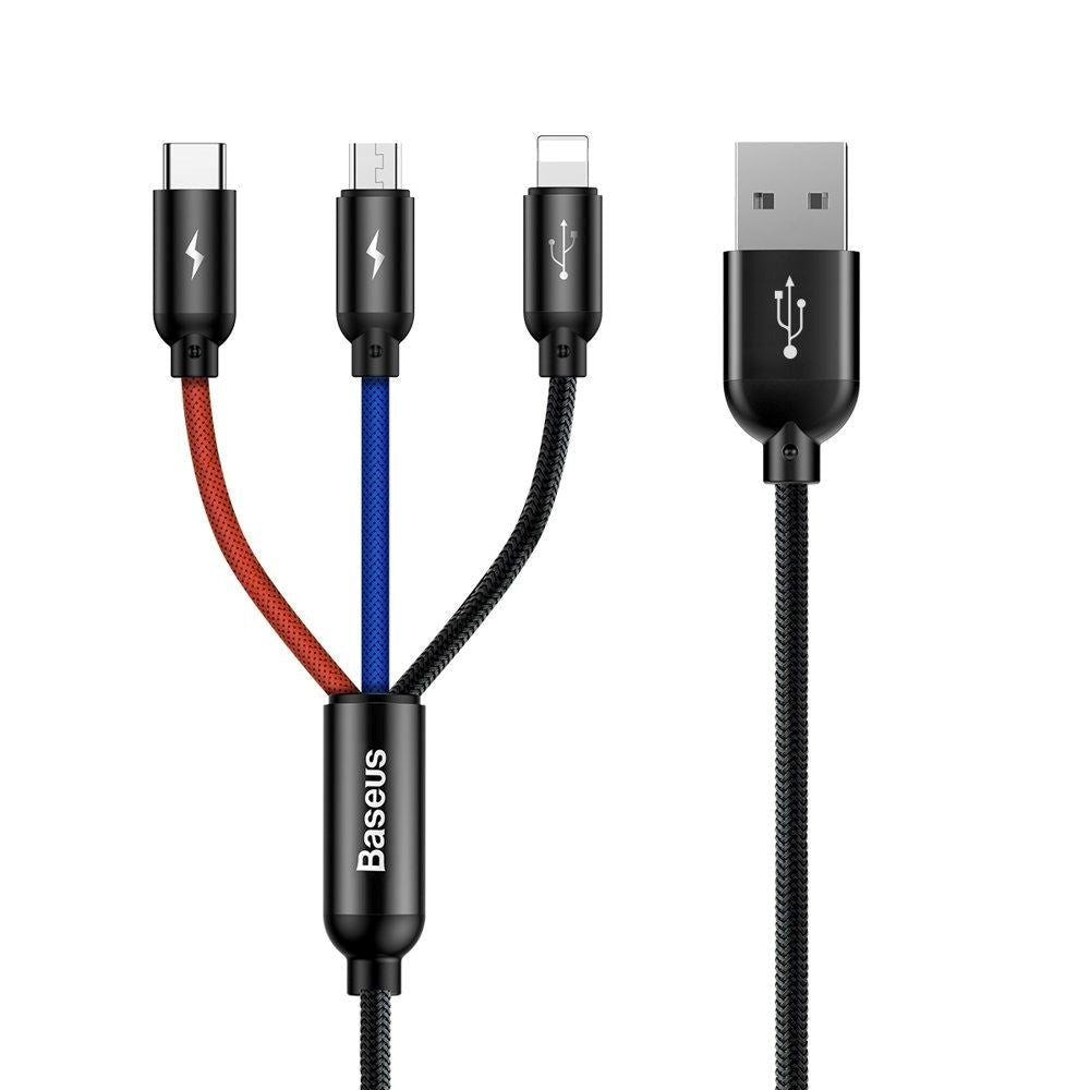 Baseus 3-i-1-kabel USB-A till blixt / USB-C / Micro-USB-120 cm-Svart