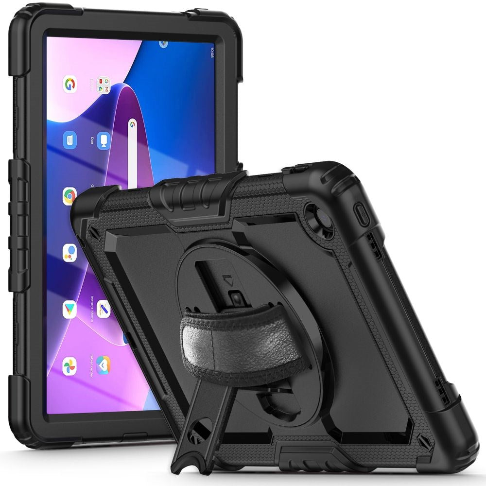 Lenovo Tab M10 Plus (3. Gen) 10.6 "(TB-125F/128F) Tech-Protect Solid360 Tough Case m. Skyddsfilm, handhållare och axelband-Svart