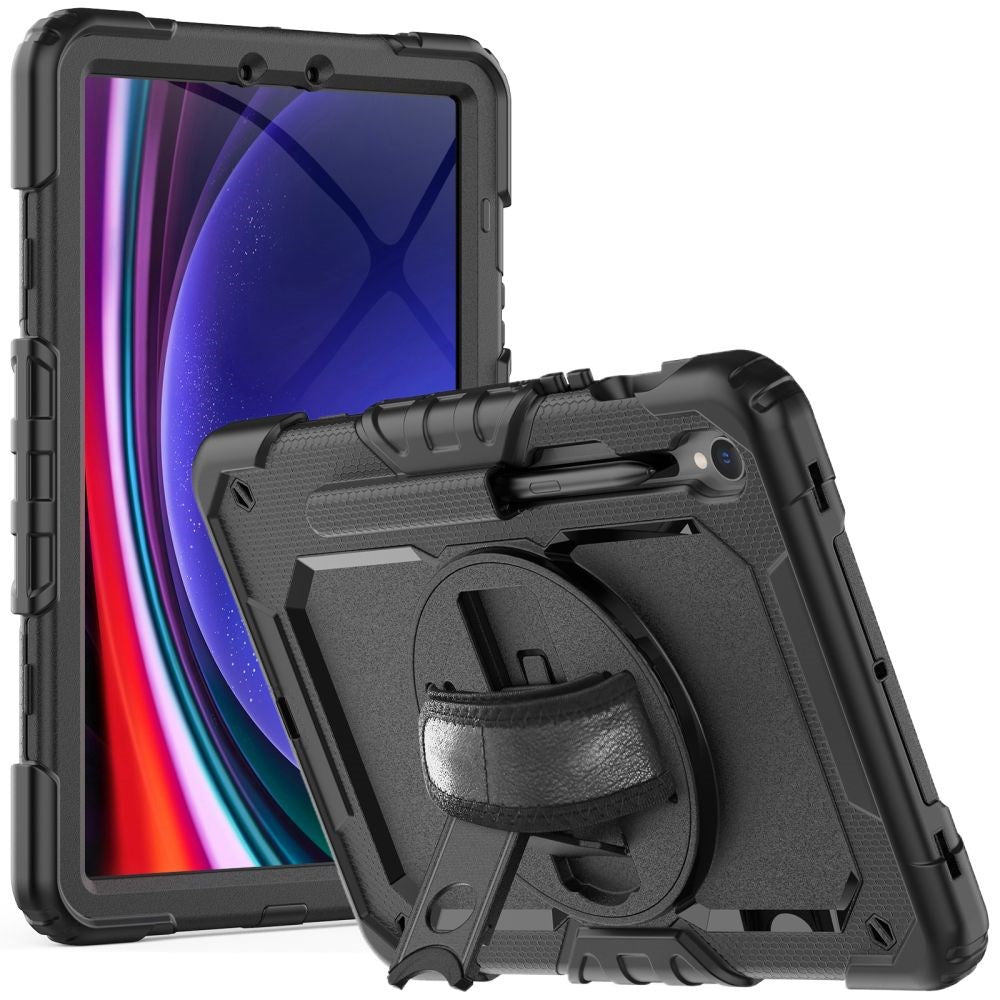 Samsung Galaxy Tab S9 Tech-Protect Solid360 Tough Case m. Skyddsfilm, Handhållare och Axelband - Svart