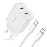 Tech-Protect 20W Väggladdare med 2 x USB-C & USB-C-kabel - Vit