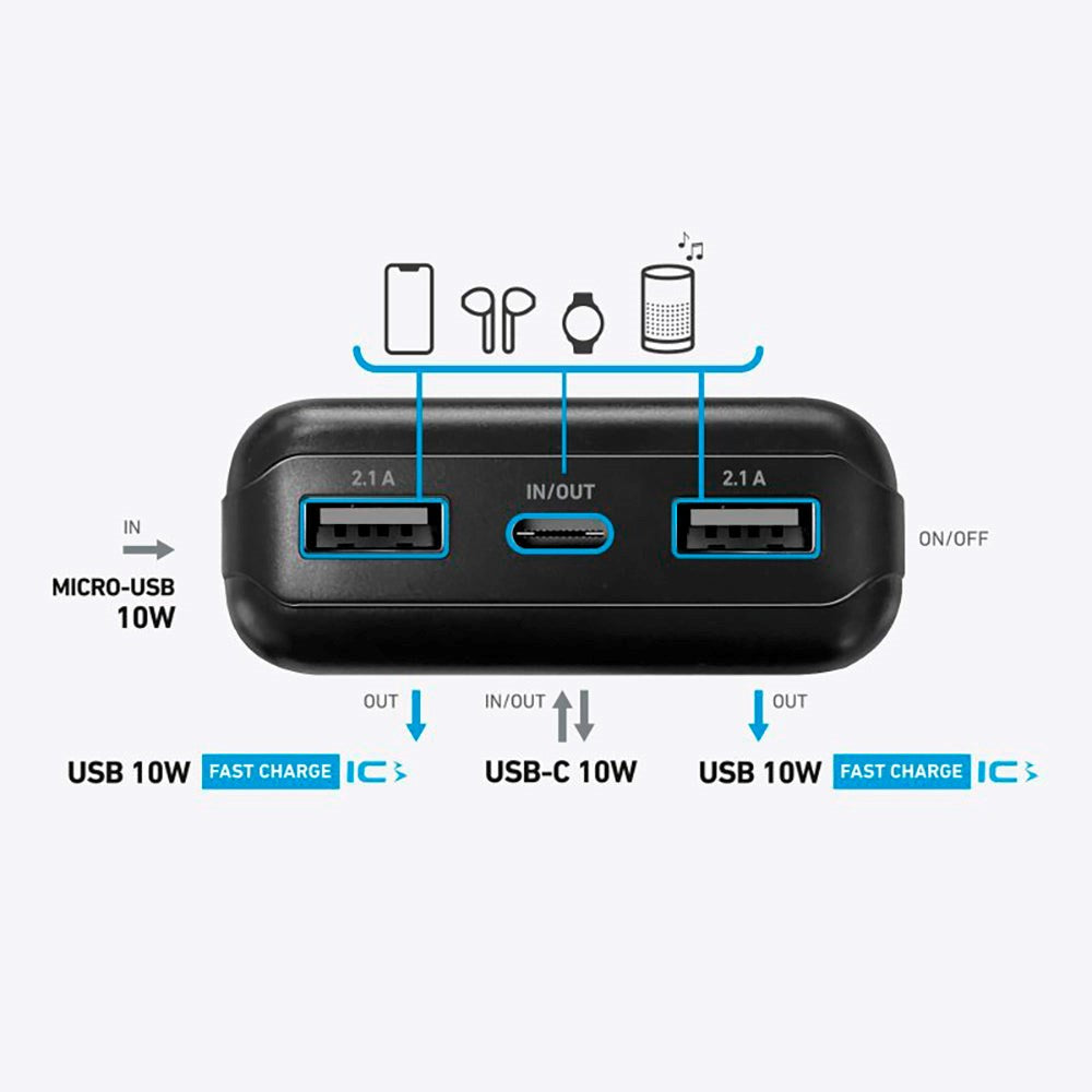 SBS Solar Powerbank med 2x USB-A 10W - 20 000 mAh - Svart