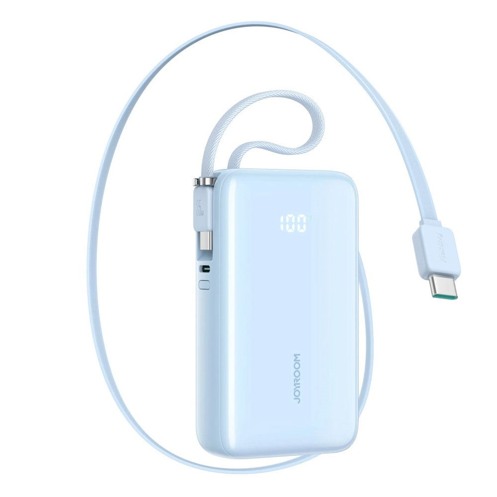 Joyroom JR-PR2 35W PowerBank m. Utdragbar USB-C Kabel & Inbyggd USB-C Kabel - 10.000 mAh - Ljusblå