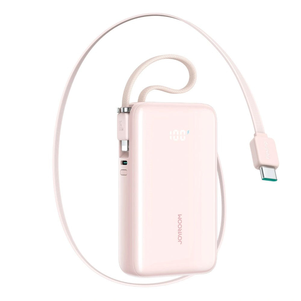 Joyroom JR-PR2L 35W PowerBank m. Utdragbar USB-C Kabel & Inbyggd Lightning Kabel - 10.000 mAh - Rosa