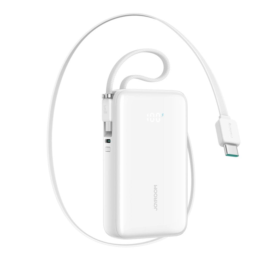 Joyroom JR-PR2 35W PowerBank m. Utdragbar USB-C Kabel & Inbyggd USB-C Kabel - 10.000 mAh - Vit