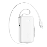 Joyroom JR-PR2 35W PowerBank m. Utdragbar USB-C Kabel & Inbyggd USB-C Kabel - 10.000 mAh - Vit