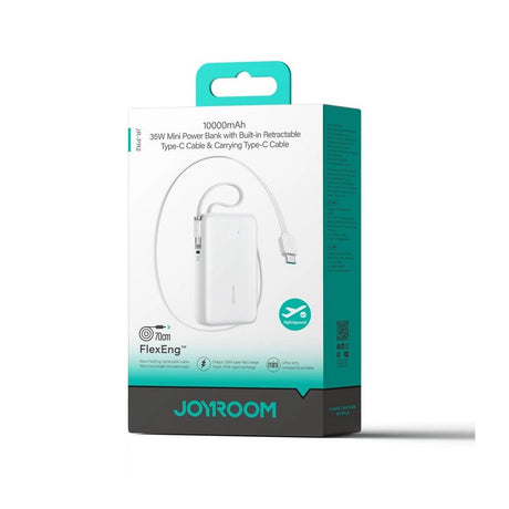 Joyroom JR-PR2 35W PowerBank m. Utdragbar USB-C Kabel & Inbyggd USB-C Kabel - 10.000 mAh - Vit