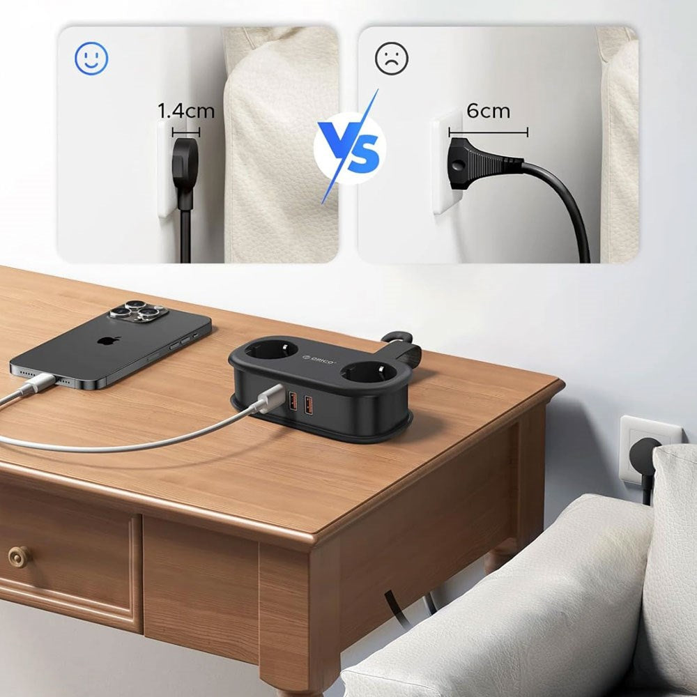 ORICO 20W 5-i-1 Grenuttag med 2 x Schuko 2 x USB-A 1 x USB-C - Svart